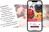 Cover photo containing a UX ingredient list and a phone mockup against a backdrop of a messy baking table top.