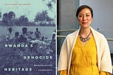 composite photo of book cover and author