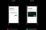 Comparison of screens in Versions 1 and 2 for adding Elli card to account