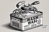 An AI-generated picture of a crab on a square metal can labeled “WASM WASI”