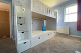 Bunk bed with steps is a great way to utilize room space and add storage