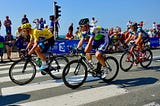 An image of Chris Froome in Yellow during the tenth stage (Saint-Gildas-des-Bois to Saint Malo) of the 2013 Tour de France. Image courtesy of the author.
