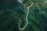A road winding through the mountains.