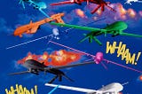 02 paintings, Middle East Artists, he Art of War, Laila Shawa’s Birds of Paradise in Gaza Sky I &…