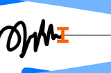 From left to right: A black squiggly line, akin to handwriting, ends in an orange caret and comes out perfectly straight and narrow on the right. Blue areas at the top and bottom of the illustration narrow the whitespace around the line from left to right.