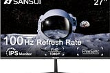 SANSUI 27 Inch Monitor, IPS 100Hz Computer Monitor Full HD 1920 x 1080P with HDMI VGA Interface Eye…