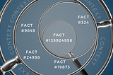 A small magnifying glass highlights the text “Fact #145924058,” a larger magnifying glass highlights that fact plus Fact#324. A larger magnifying glass encapsulates those plus additional Fact#9845, Fact#24958, and Fact#19873. The largest magnifying glass encapsulates all of those plus the word “Context” which repeats around the rim of the largest magnifying glass.