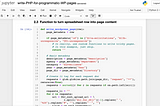 Screenshot of Jupyter notebook with function to turn spreadsheet of page metadata into Wordpress page content