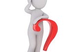 Anatomically correct image with a question mark as a cane