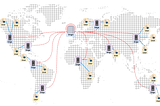 A visual representation of a Content Delivery Network which shows distribution across a world map.