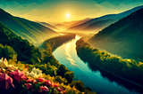 “Appalachian river” with DALL-E and me, Brett :: the low polygon style image of the Appalachian Mountains at sunrise with the river winding through the landscape. This stylized version maintains the tranquil essence while reflecting themes of change and development, perfect for your article’s context.