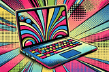 A colourful laptop.