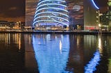Picture with the Convention Centre Dublin at night