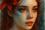 An AI generated watercolor painting of a young woman with long red hair and soft, glowing skin.