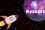 Graphic of a rocket launching towards a purple planet which says ‘research’ on it