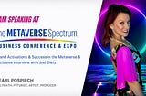 An event flier announcing Pearl Pospiech as a speaker and host of the “Brand Activations & Success in the Metaverse” panel featuring Joel Dietz