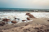 A shot of waves crashing against some rocks