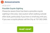 Local Man’s PTSD Triggered by “Coyotye sighting” on neighborhood message board