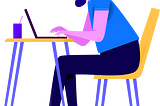 Drawing of a man working on a laptop.