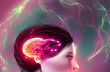 Female with an aura around brain — brain interface to ai image used as intro image for blog post on chatgpt augment in intelligence — created with Stable Diffusion.