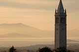 UC Berkeley’s clock tower, the Campanile, at sunset.