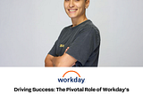 Workday branded graphic with an image of Workmate Gal, below the Workday logo. Text reads: Driving Success: The Pivotal Role of Workday’s Professional Services Dev Team — Workday Life Blog