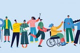 Clipart of a group of people with various physical disabilities