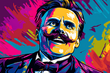 A AI generated pop-art illustration of a happy Friedrich Nietzsche