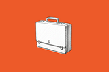 line drawing of a briefcase with an orange background