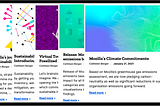 Screenshots of Mozilla blog posts documenting sustainability journey