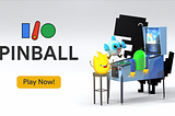 Flutter’s Dash, Android Jetpack, Chrome Dino, and Firebase’s Sparky gathering around a pinball machine.
