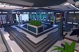 A virtual reality space station for arcade customers to explore and pick games from