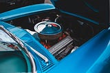 Under the hood of a muscle car.