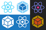 Multiple React and Webpack logos in varying colors on various unifor backgrounds