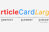 An example of component name with CEV naming convention (Article Card Large, respectively Context, Element and Variant).