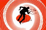 a stylized image of a man’s silhouette falling into a spiral that seems to descend infinitely.