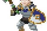 Reed, a halfling paladin, wields his trusty shield and warhammer.