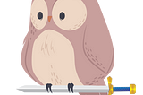 KnightOwl logo: an adorable owl, perched on a sword