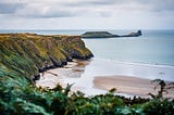 A view of Worms Head, on the Gower Peninsular, Wales.