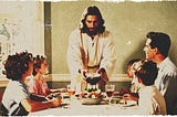 Jesus shares a meal with a family