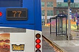 A TriMet Line 77 Bus waiting at Hollywood Transit Center in Portland.