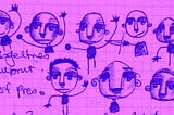 A picture of some doodles I’ve done, on a pink background.