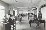 Office from the mid-twentieth century in black and white