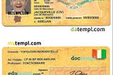Cote D’Ivoire identification document psd card template in PSD format, fully editable