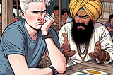A visibly bored man receives an inaccurate tarot reading from a fake guru.