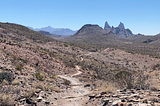 Mule Ears Spring Trail, with the Mule Ears in the distance