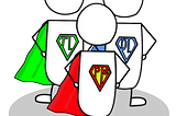 Illustration showing the product trio consisting of the product manager, design lead, and teach lead.