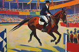 AI generated image, prompt is: “A fauvist painting of an Olympic equestrian competition in Sweeden”