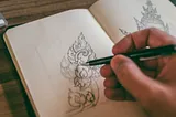 Someone drawing in a sketchbook.