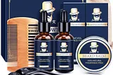 Jurgen K Beard Growth Kit - Beard Kit with Beard Growth Oil (2 Packs), Balm, Comb, Shaving Soap Bowls, Massager for Patchy Beard, Birthday  Christmas Gifts for Men